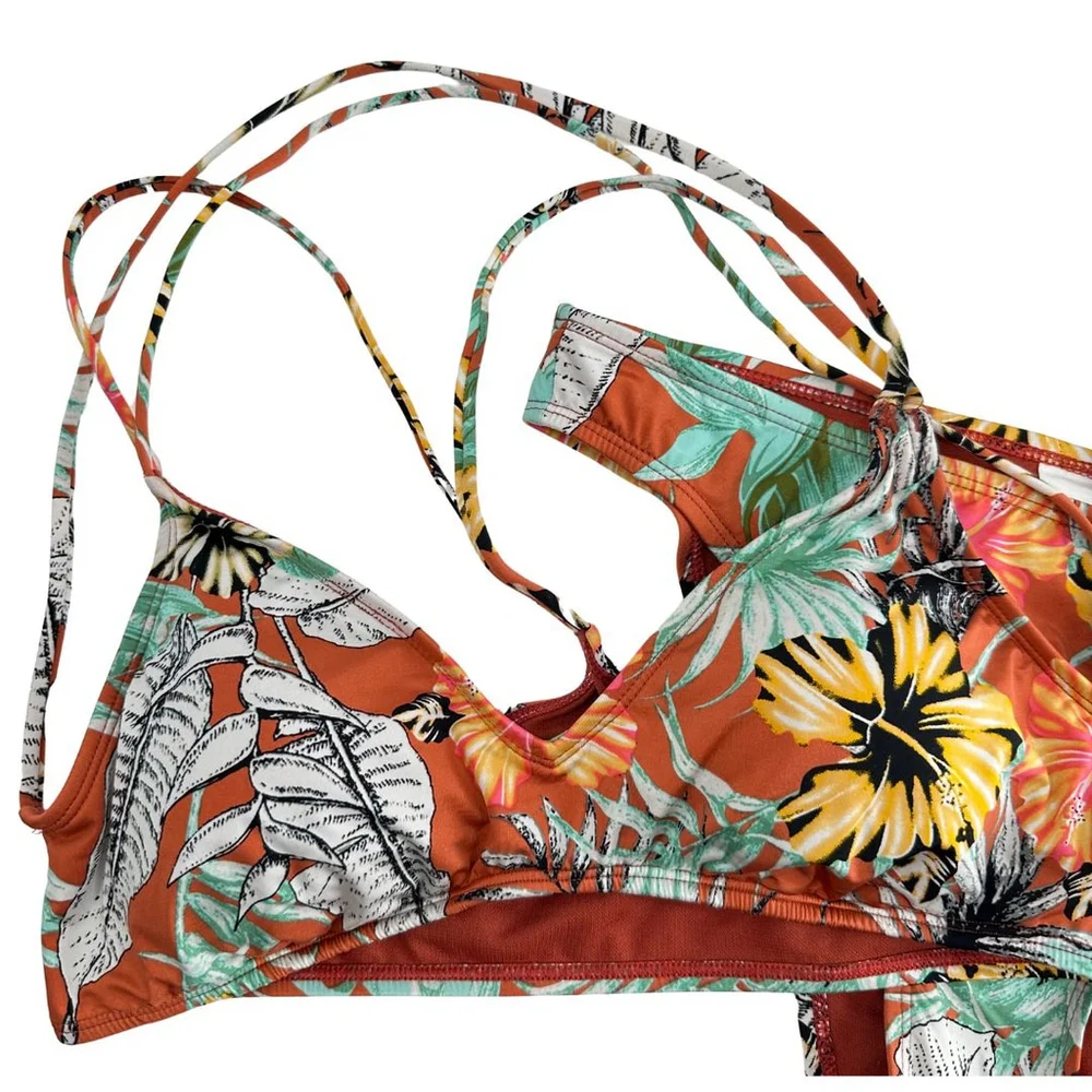 NWT The Bikini Lab Swimsuit SET Orange TROPICAL Multi-Color WOMENS M L 8 - Picture 3 of 9